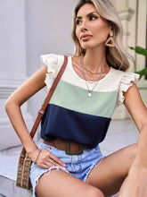 VCAY Colorblock Ruffle Trim Blouse